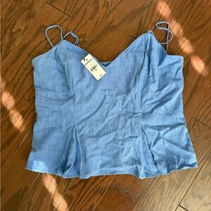 Express Light Blue Linen-Blend Cami Top